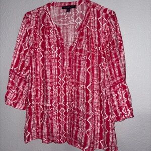 Gloria Vanderbilt Red and White Patterned Blouse